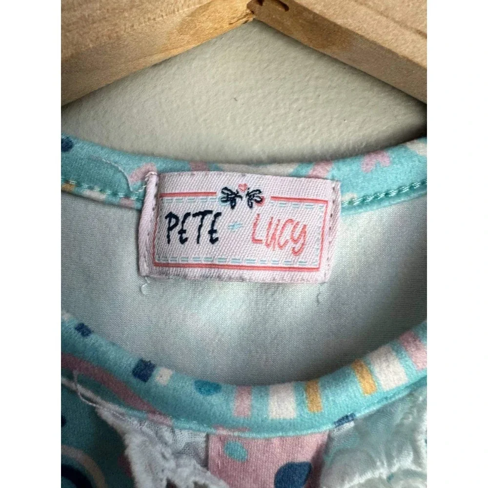 Pete Lucy Rainbow Giraffe Tiered Baby Dress Eyelet Lace 0-6M Scandi Baby Ballet